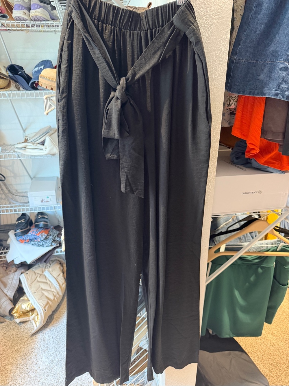 Lush Black Wide-Leg Paperbag Waist Pants with Tie